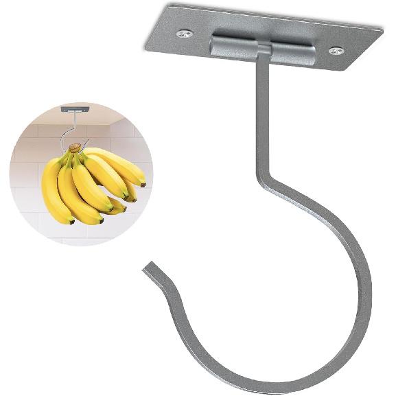 Self Adhesive Banana Hook Under Cabinet Foldable Banana Hanger Black Metal Under Counter Banana Hook to Keep Bananas Fresh Banana Holder for Kitchen