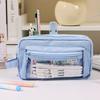 Large Capacity Stationery Storage Bag Transparent Compartment Pencil Case  Student Supplies