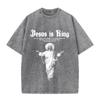 Vintage Schwarzes Jesus Grafik T-Shirt Christliches Zitat Säurewäsche Übergroßes Tee