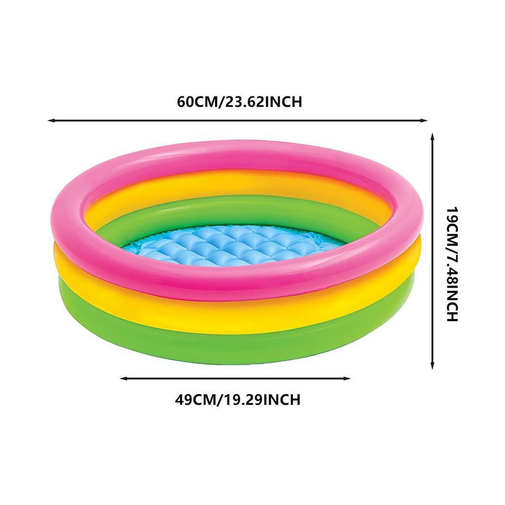 60cm Children's Inflatable Rainbow Water Pool - PVC, Fluorescent, 3-Ring Design