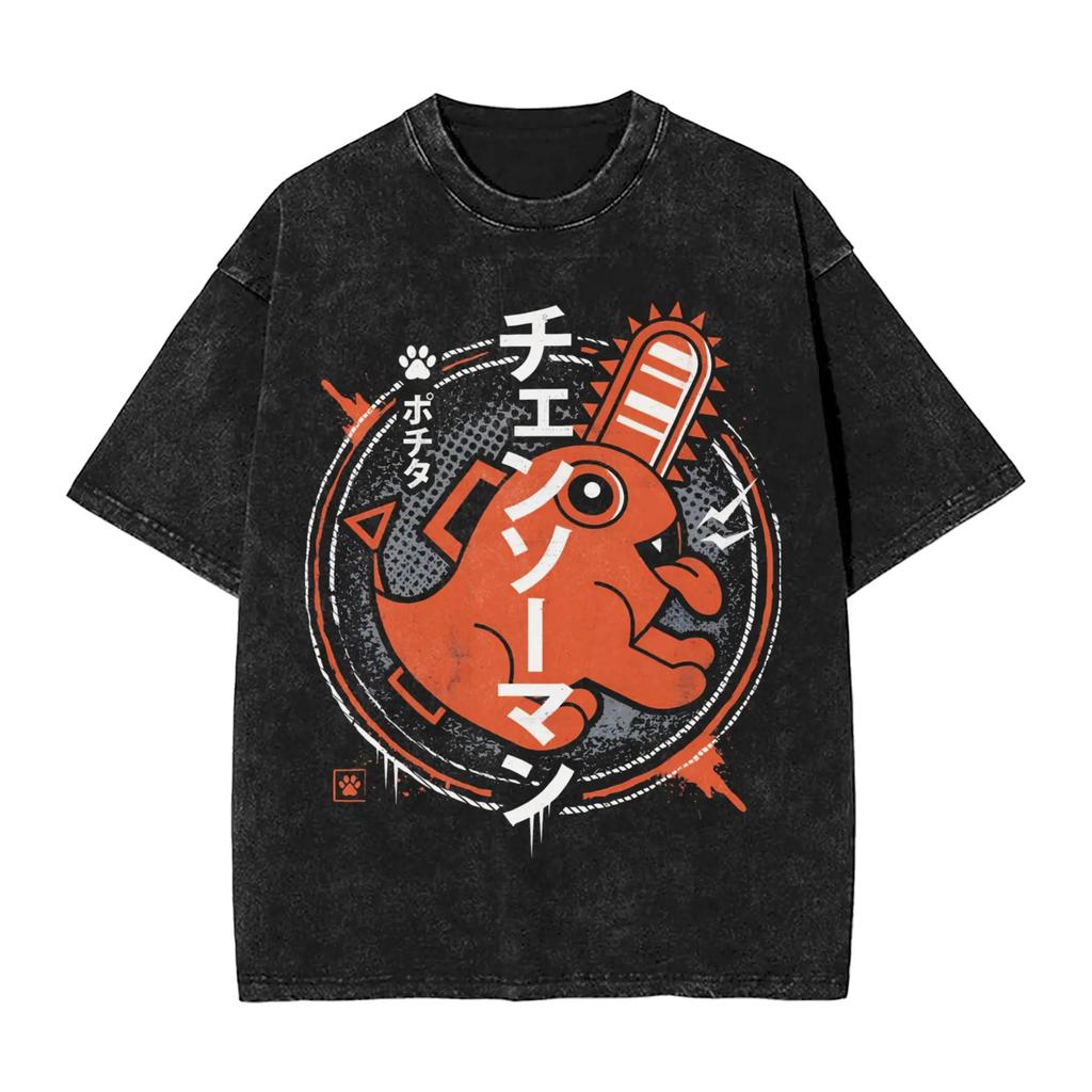 Makima Chainsaw Man Printed T-shirt Men Women Clothing Oversized Casual T Shirts Gothic Vintage Washed Pure Tops