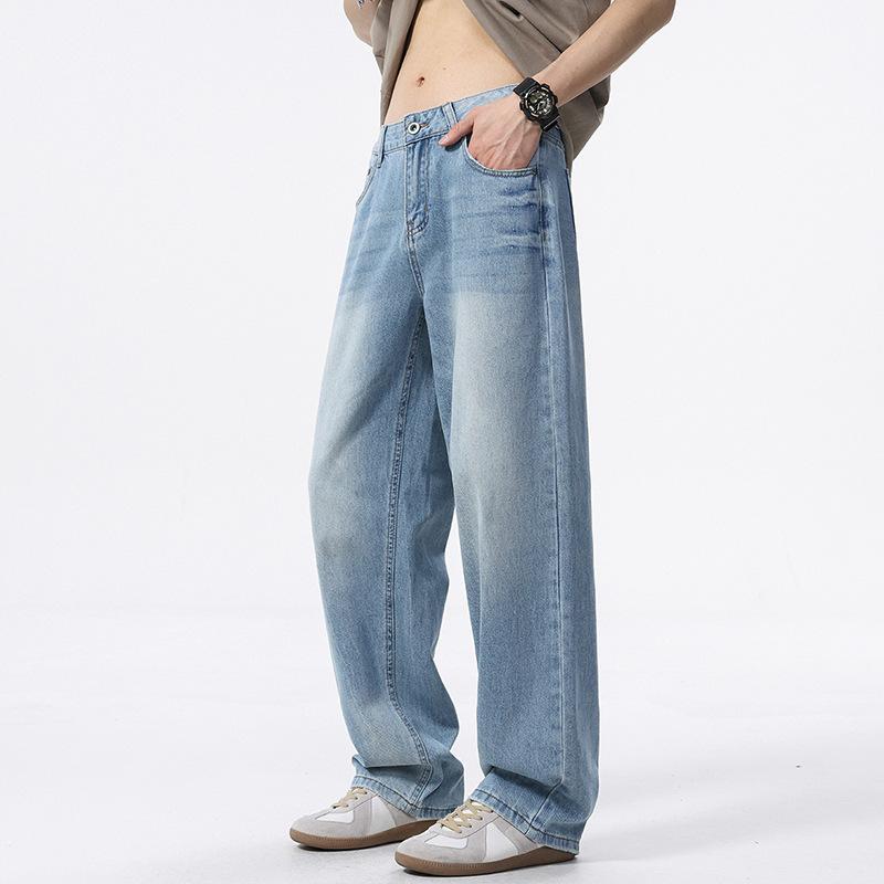 

Летние тонкие джинсы для тенниса Новые свободные драпированные прямые широкие штанины 36