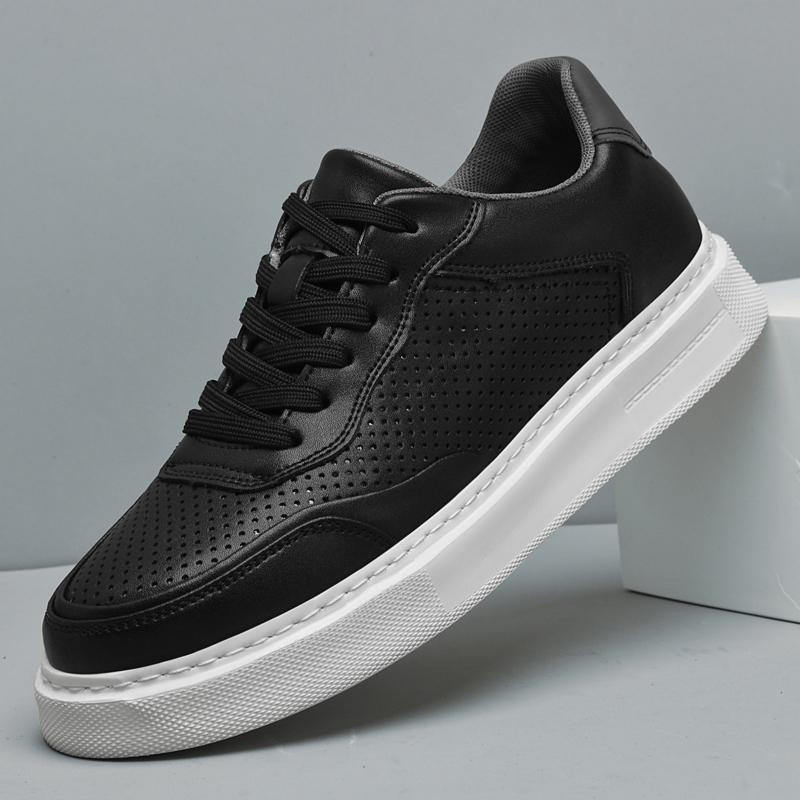 

Punching Leather Casual Board Shoes Convenient Perforated Breathable Holes Men Low Leather Oxford Shoes 2025 Summer Men Sneakers 45 чёрный