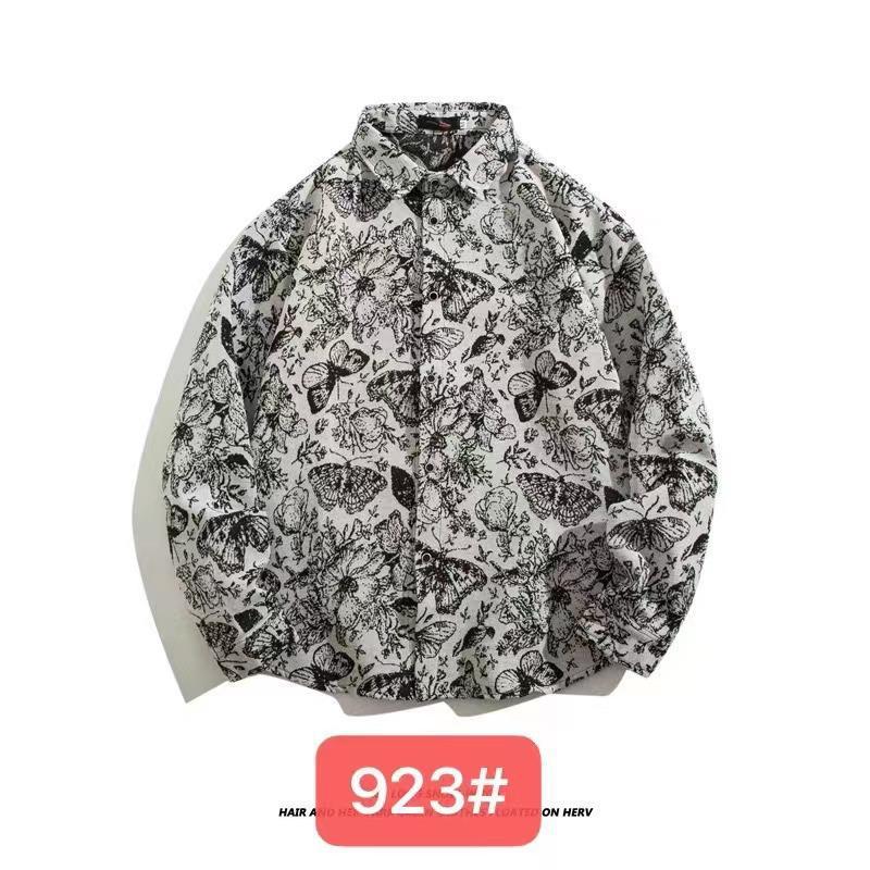 Men's Cuban Vintage Retro Long Sleeve Shirt Japanese Ethnic Style Autumn Winter Casual Button Down