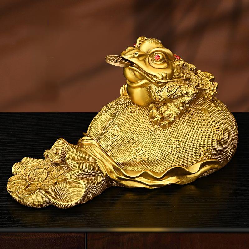 Fengshui Zhaocai Copper Gold Toad Decoration Three Legged Toad Golden Cicada Decoration Living Room Wine Cabinet Craft Gift