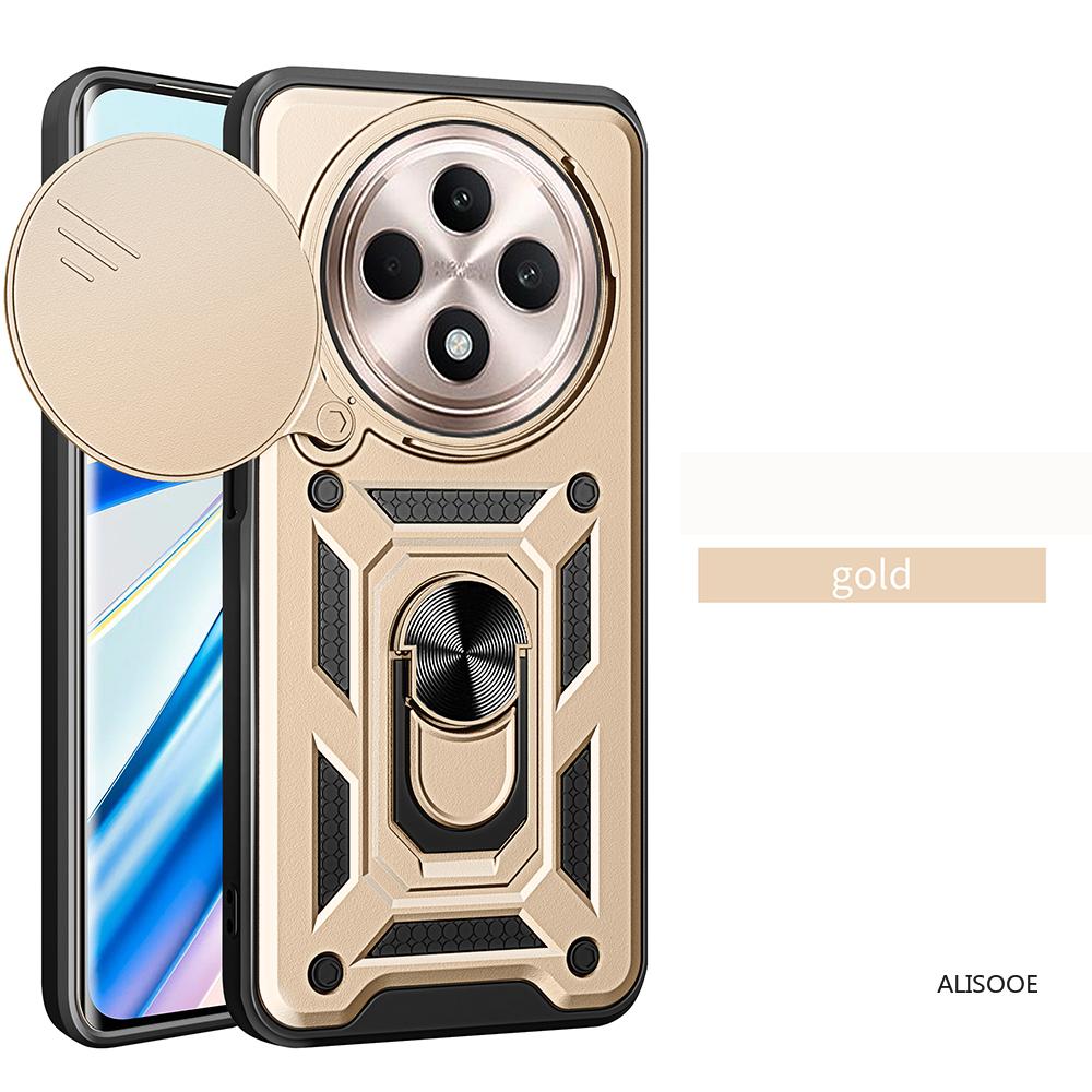 

Armor Funda для OPPO Reno 12F 5G Case Slide Camera Lens Protective Ring Stand Cover для OPPO Reno 12 FS Capa for OPPO Reno 12F 5G золотой