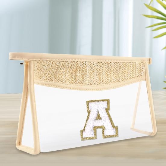 Trousse de maquillage transparente avec lettre initiale personnalisée, grande capacité, fermeture à glissière, trousse de toilette portable pour voyage et plage