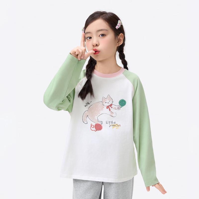 Xiaoyinman Girls' Cat Print Round Neck Long-Sleeve T-Shirt