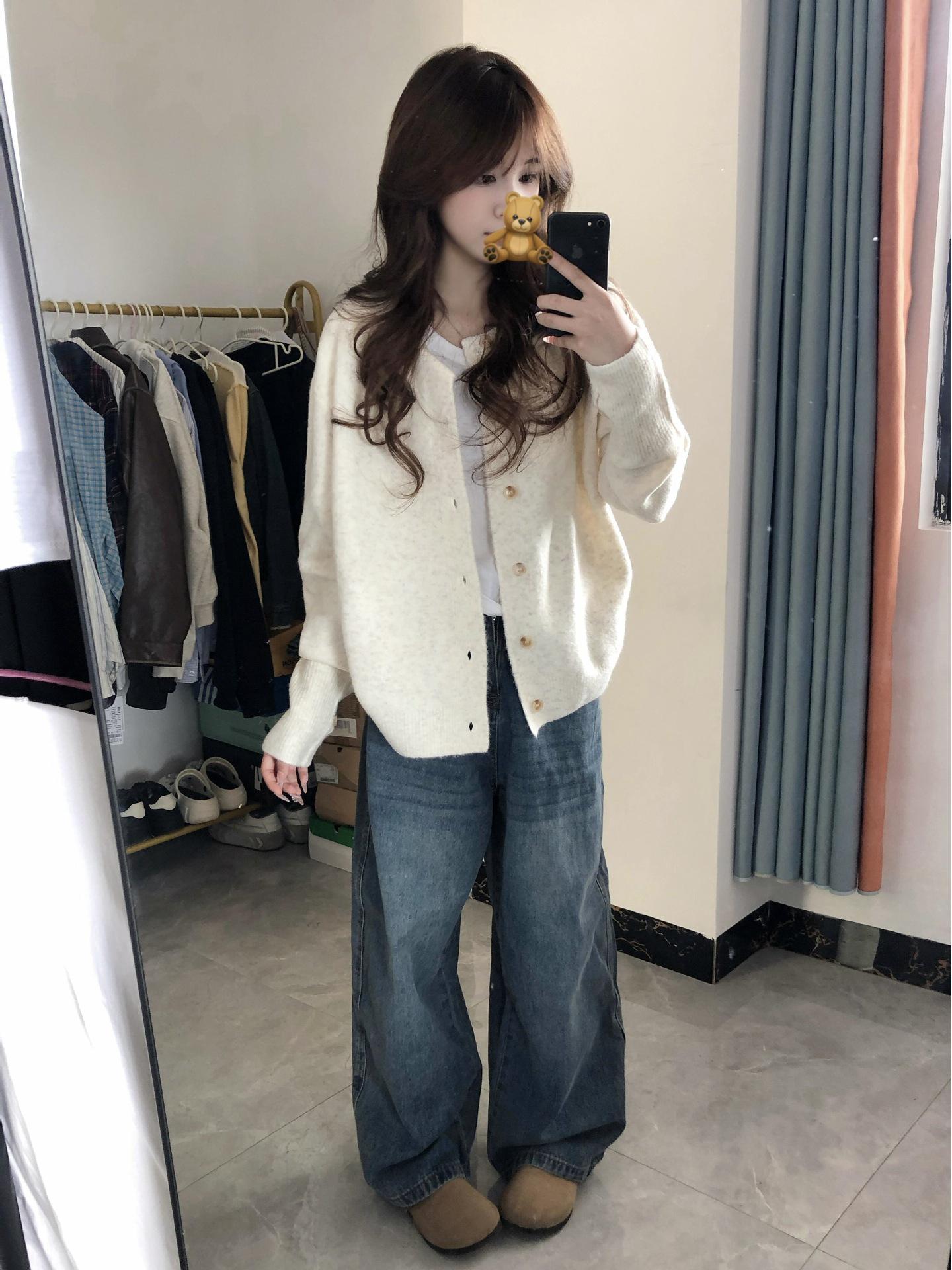 

Кардиган женский мягкий с длинным рукавом в корейском стиле - Облегающий трикотаж для осени/весны One Size грязно-белый