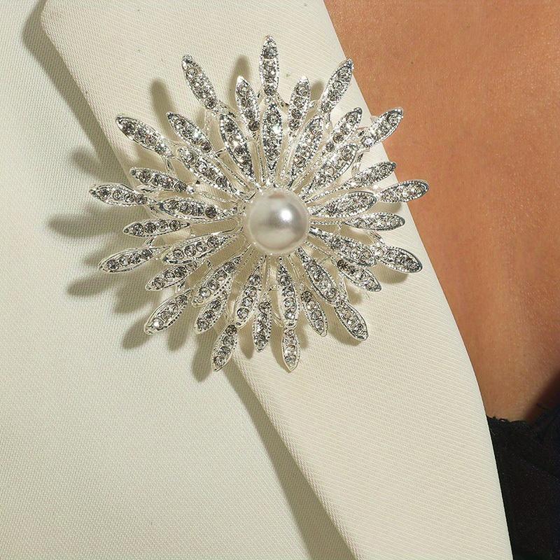Large Double Layer Flower Brooch Pin Inlaid Faux Pearls Ladies Clothes Accessories Gift