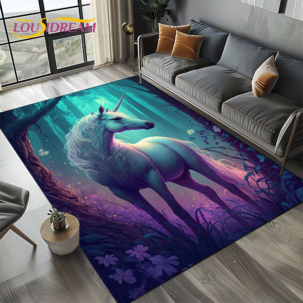 Unicorn Cartoon Cute 3D Dream Girl Carpet Rug for Living Room Bedroom Home Sofa Decoration,Kid Area Rug Non-slip Floor Mat Gift