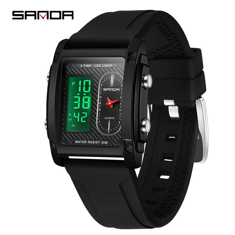 Sanda Men s Sports Square Watch - Multifunctional Luminous Electronic with Alarm