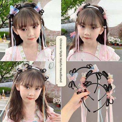 Chinese Style Butterfly Ribbon Headband Girls Hanfu Headwear Photography Headwear