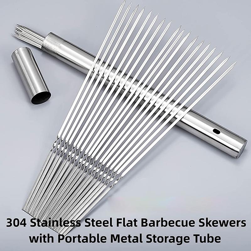 10/20Pcs Stainless Steel Barbecue Skewer Reusable Flat BBQ Needle Stick Barbecue Tools for Outdoor Camping Party Accessories