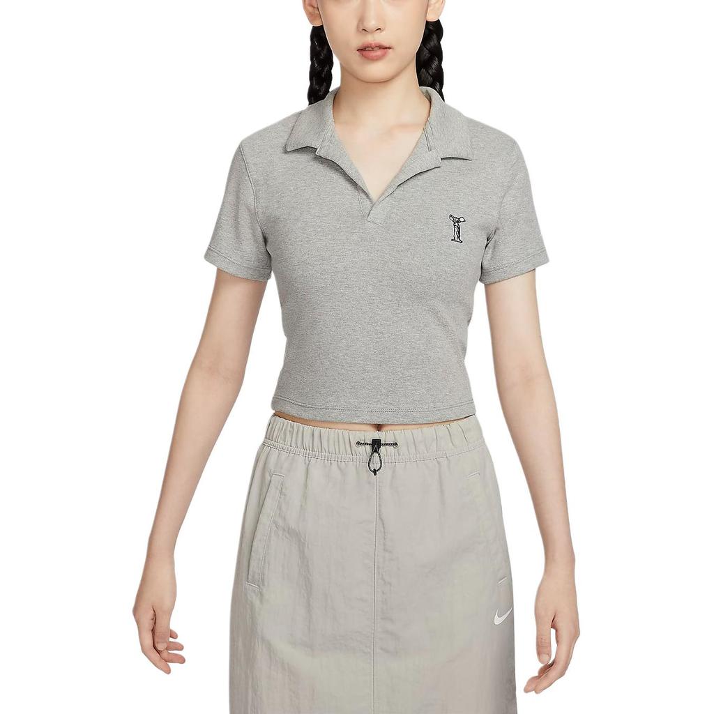 Nike Sportswear Solid Color Polo Short Sleeve Slim Fit T-Shirt Women Tops Dark-Gray HJ6852063