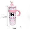 Large Capacity Tumbler with Handle Lid Straw Cute Cat Thermos Cup Stainless Steel Water Bottle Outdoor Travel Coffee Mug Gift