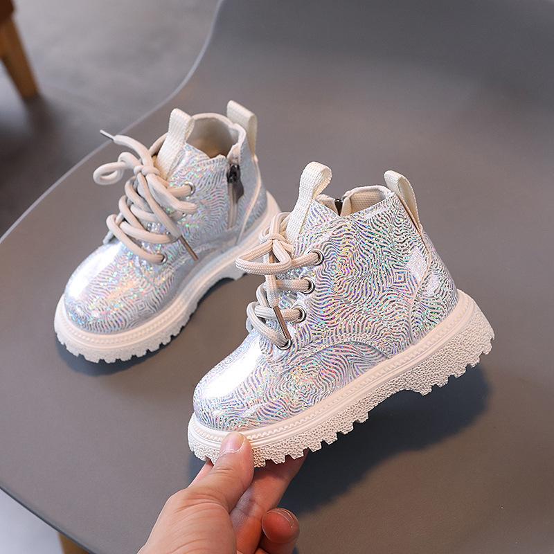 New autumn fashion children's short boots for toddlers and young children, Korean style shiny versatile soft-soled girls' Martin boots