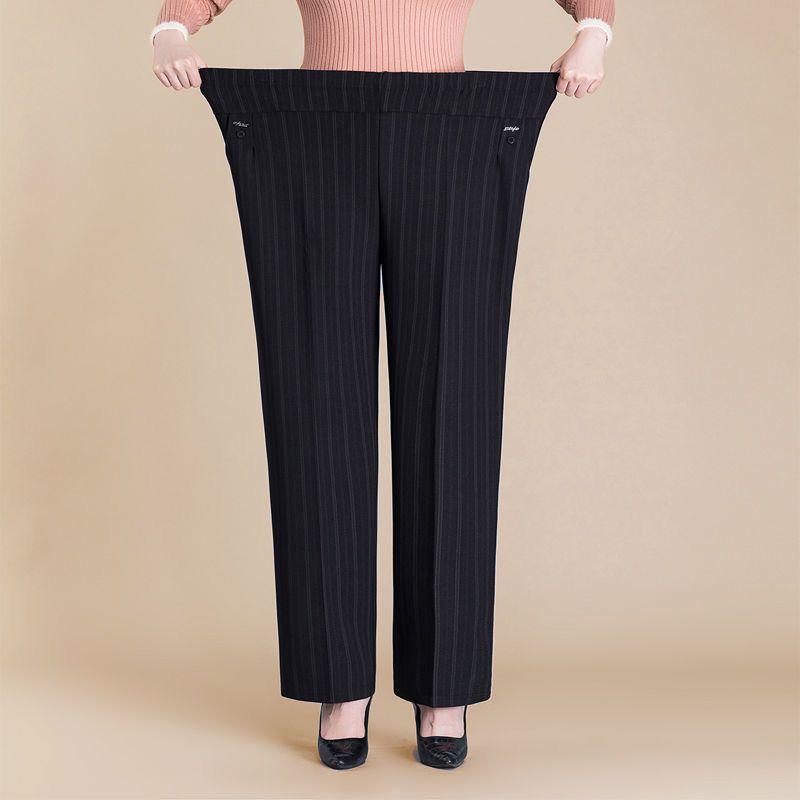 Velvet-Lined High-Waisted Straight Leg Pants for Middle-Aged & Elderly Women - Spring & Autumn Winter Wear