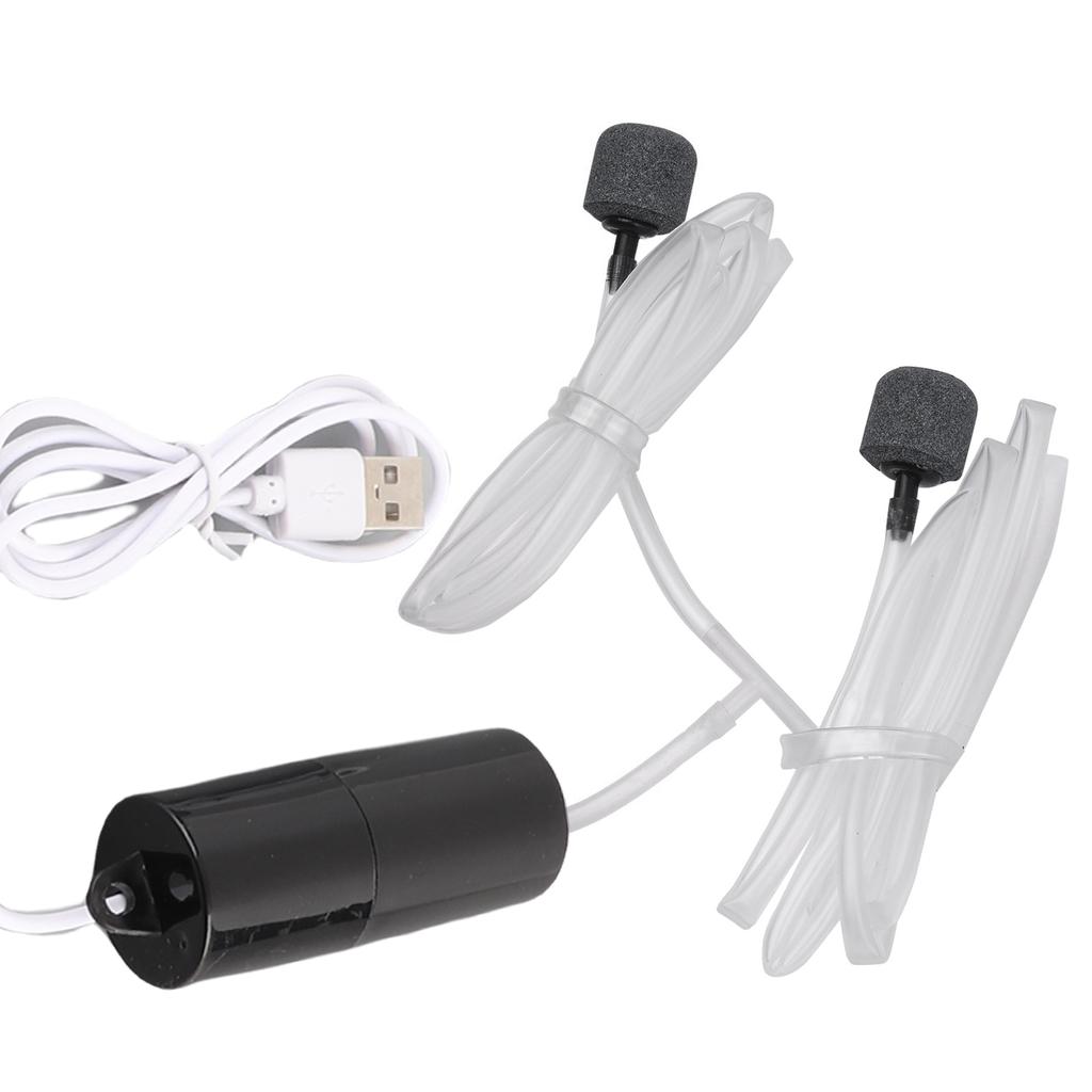 Aquarium USB Air Pump Small Oxygen Pump with 2 Air Stone Tubing Hanging Buckle for Fish Tank Outdoor Fishing