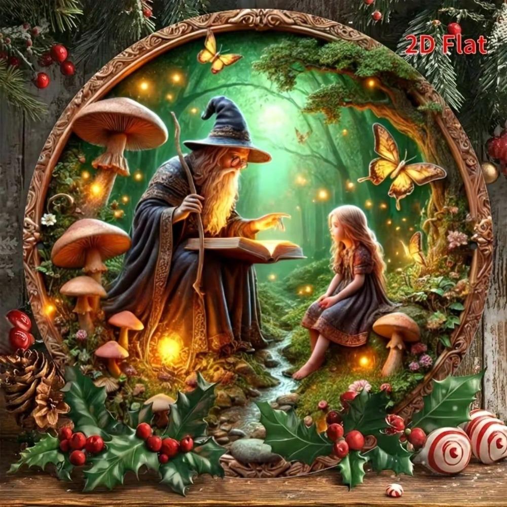 Circular Fairy Tale Metal Wall Art Enchanted Forest Tin Sign