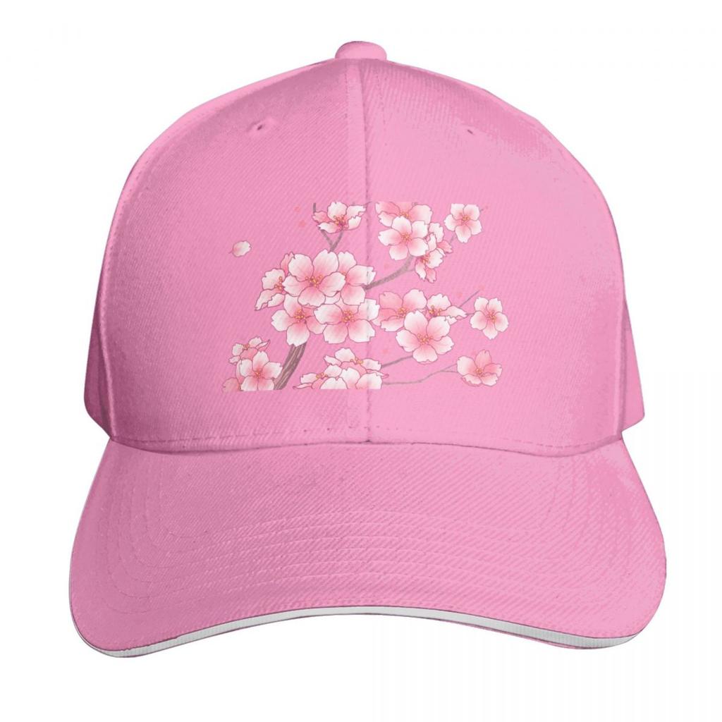 Falling Pink Sakura Cherry Blossom Branches On White Baseball Cap Hat Unisex Luxury Hat Unisex Derby Hat Hats Women Unisexs
