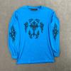Y2K Nine One Seven Grunge Tee Sz S Blue Graphic Tribal Tattoo Cross Streetwear