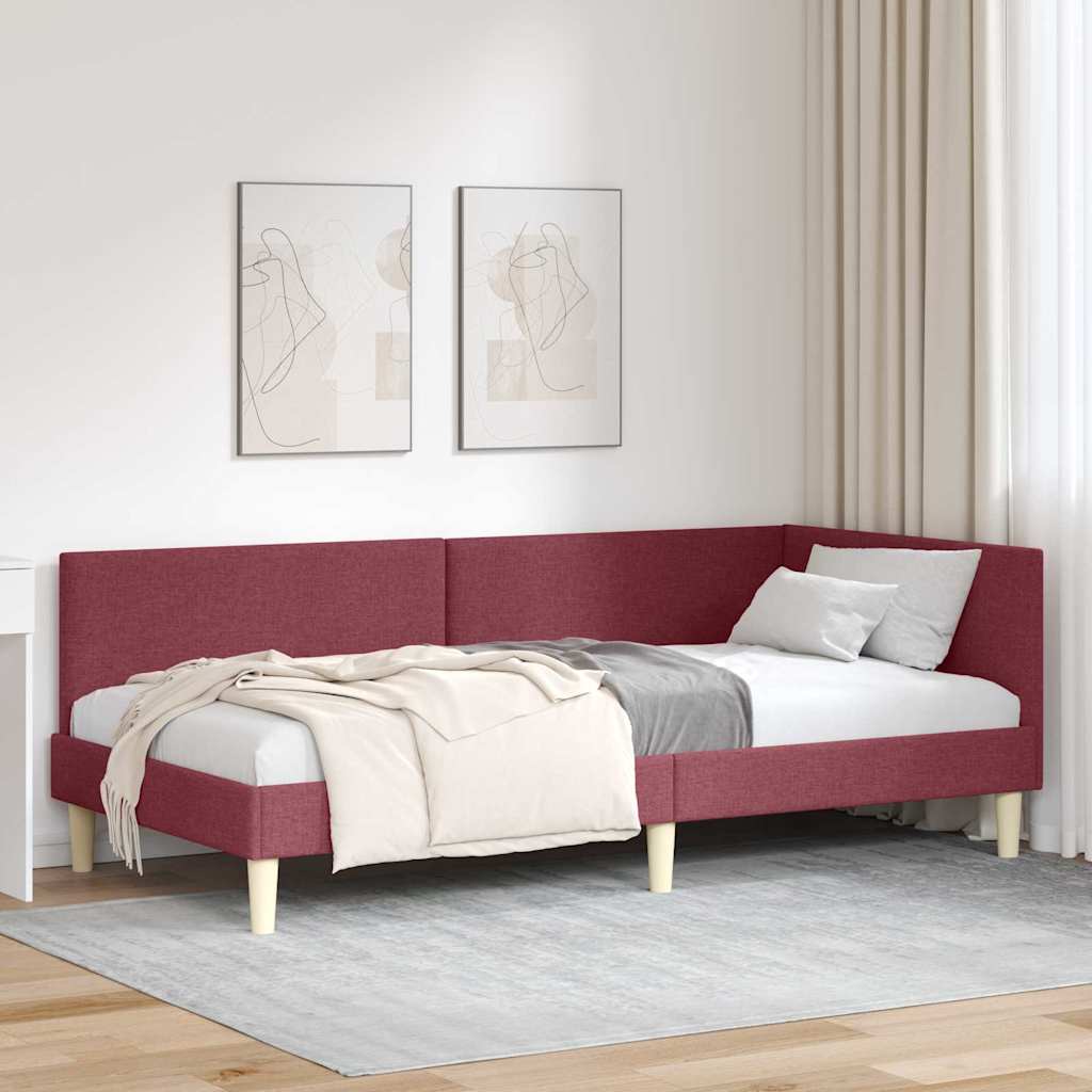 Corner Bed Frame Burgundy 80 Cm X 200 Cm Fabric and Plywood