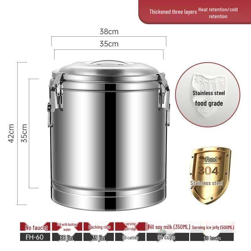 Stainless Steel Insulated Bucket with Spout for Ice, Rice, Soup, Tea, Hot Water, and Soy Milk