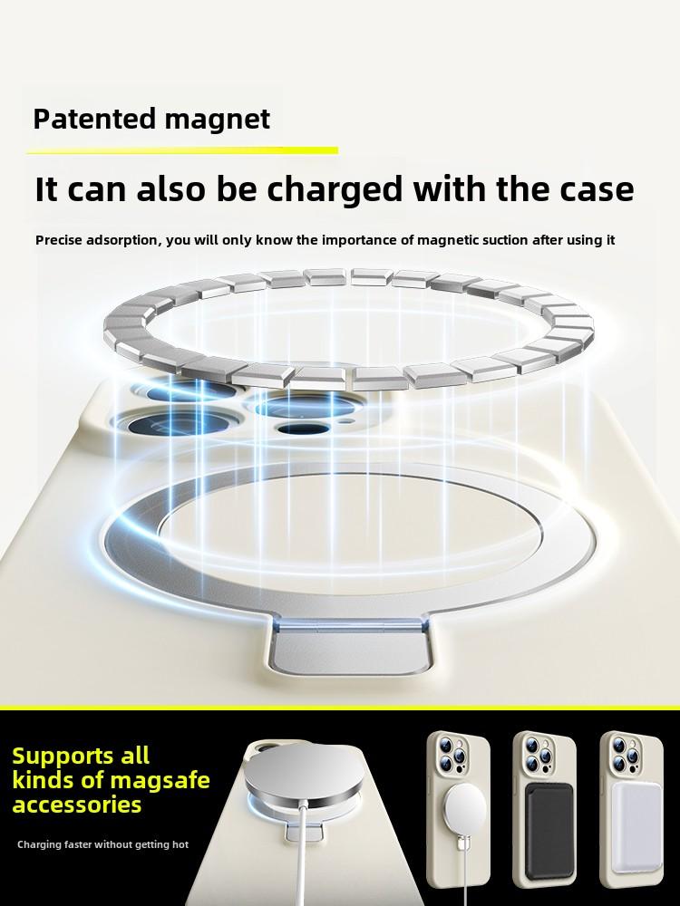 Magnetic Adsorption Liquid Silicone Case with Stand for Apple 16 Pro Max, Shockproof Full Cover for iPhone 15 13 PM