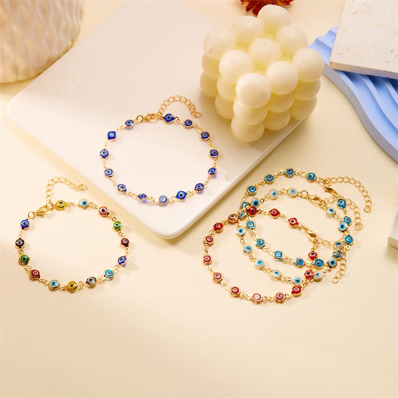 Bohemian Lucky Turkey Evil Eye Anklets for Women Colorful Red Blue Eye Metal Chain Ankle Bracelet Summer Beach Foot Leg Jewelry