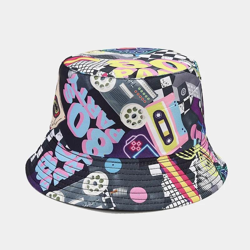 Spring and Summer Cotton Cartoon Print Bucket Hat Fisherman Hat Outdoor Travel Sun Cap For Men And Women 112