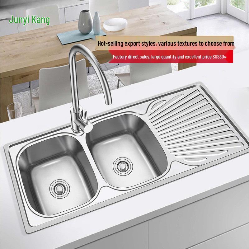 Hot-Selling Integrated Double-Slot Stainless Steel Wash Basin with Drain Plate for Southeast Asia - Model 12050