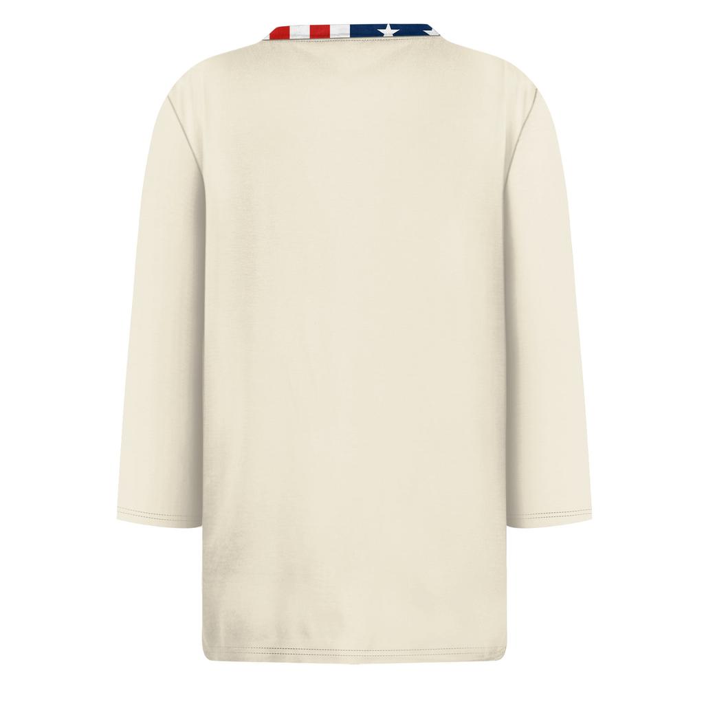 Women's Fashion Casual Seven-Sleeve Independence Day Print Round Neck Top