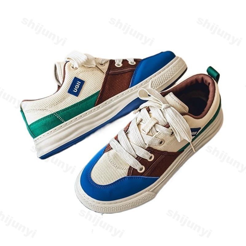 Fashion Men's Color Blocked Casual Canvas Shoes 2025 Spring Fashion Trend Versatile Sports Sheos Thick Soled Comfortable Chunky Sneakers