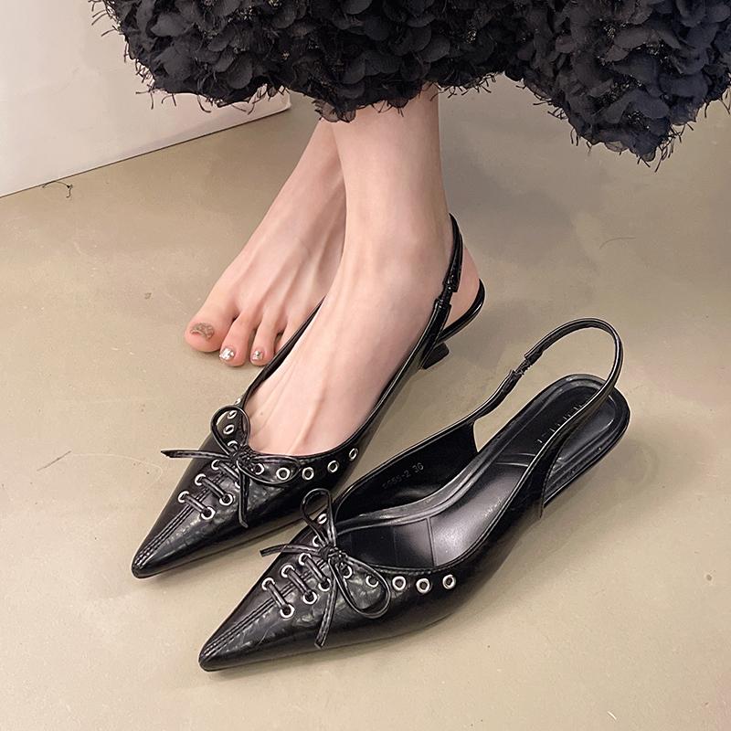 

Fashion New Fashionable Pointed Toe Shallow Mouth New High-heeled Shoes Summer Elegant Buckle Decorated Stiletto Black Women s Shoes 35