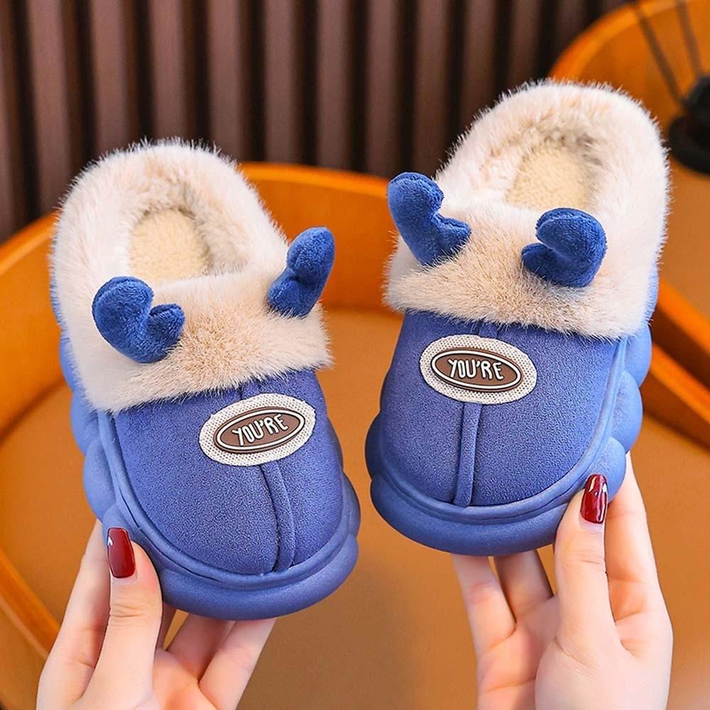 Thick Fleece Cute Antler Slides Waterproof Upper Toddler Cotton Shoes Holiday Gift