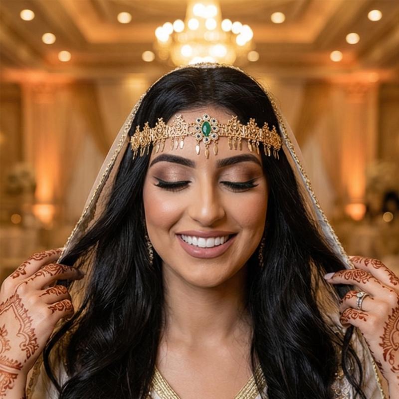Luxurious Middle Eastern Bridal Head Accessory With Shimmering Rhinestones Hair Jewelry for Wedding Ceremony Dressingup