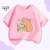 Unisex Kids’ Cute Capybara Milk Tea Cartoon T-Shirt - Loose Summer Casual Short Sleeve Top