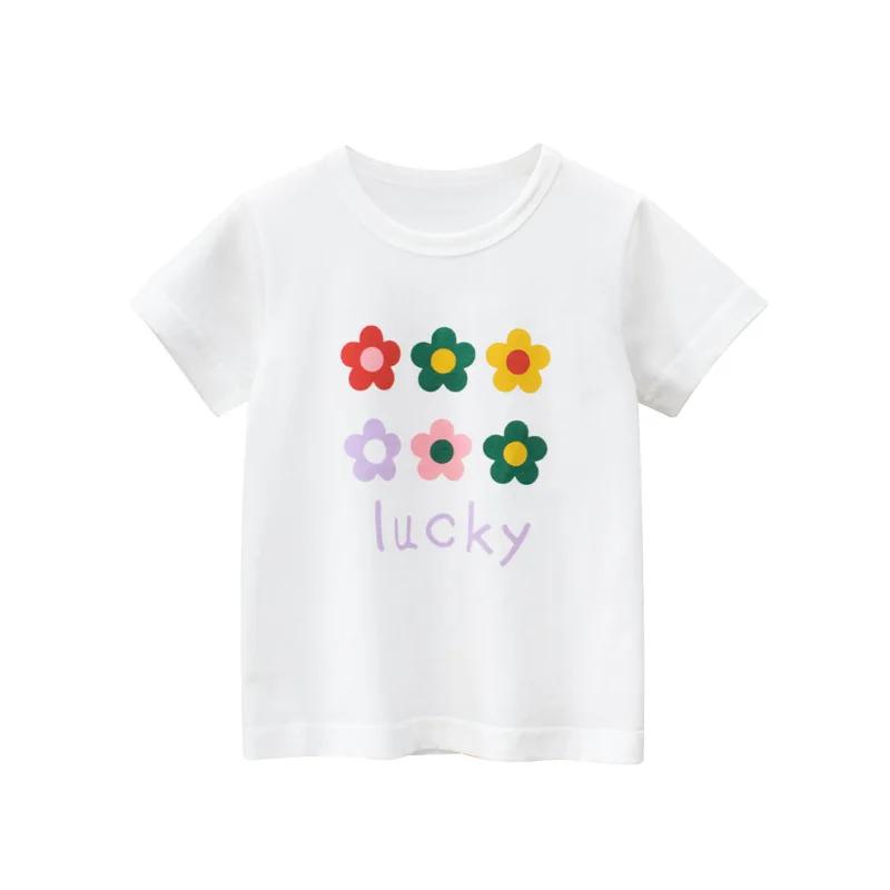 2026 Toddler Kid Baby Girls Clothes Summer Cotton T Shirt Short Sleeve Infant Top Cartoon Flower Print Tee Childrens Tshirt 100