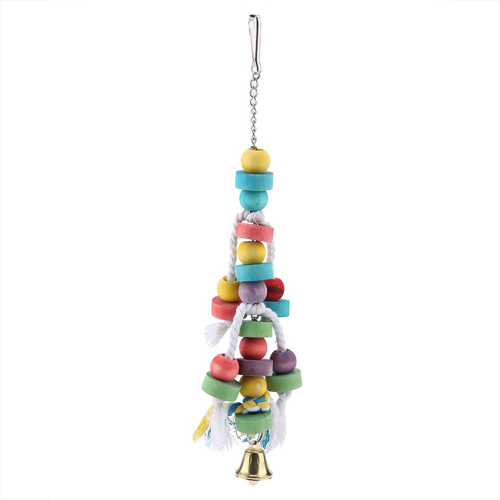 Colorful Parrot Toys Natural Wooden Birds Hanging Chew Toy with Bell Cage Play Toy Supplies