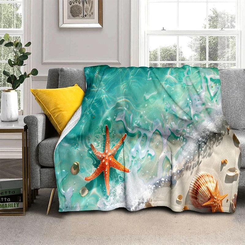 3D Starfish Beach 29 Style Shell Sea Star Sand Cartoon Blanket,Soft Throw Blanket for Home Bedroom Bed Sofa Picnic Office Cover