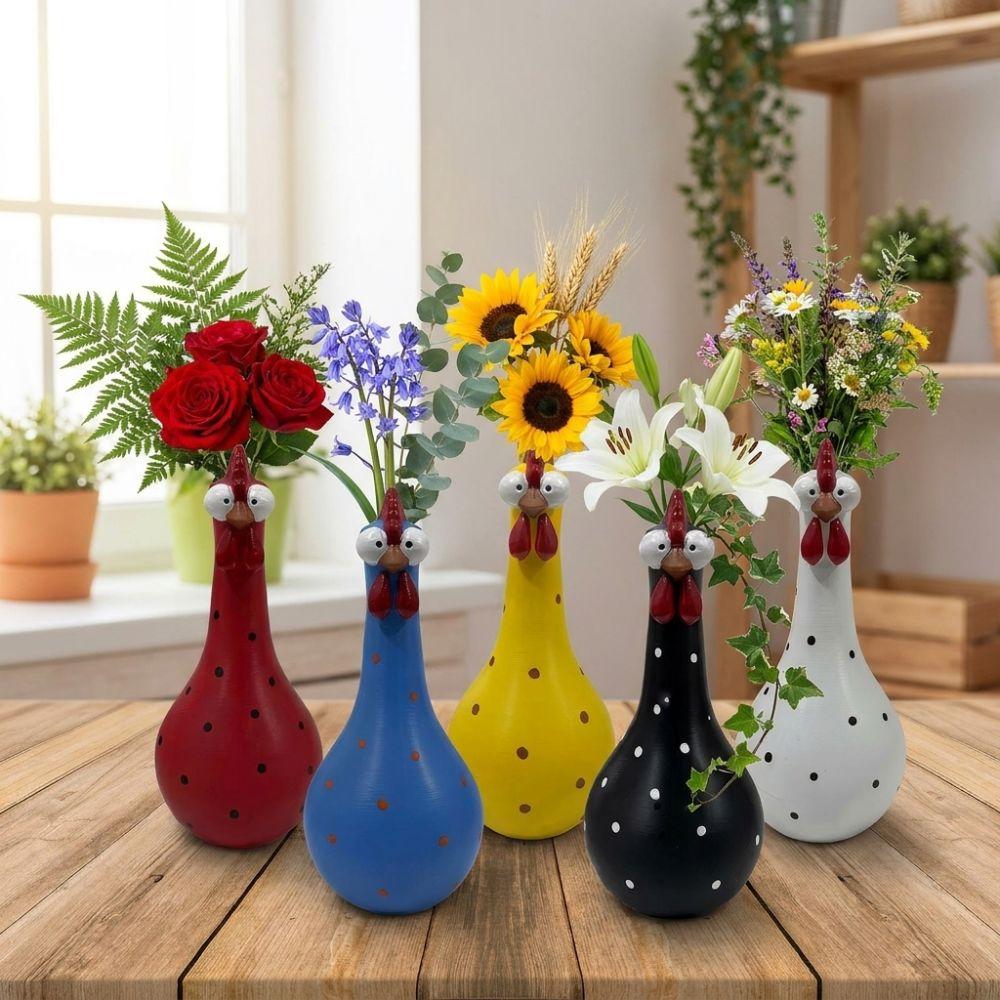 Resin Art Long Neck Chicken Vases Colorful Dot Flower Vase Ornament  Indoor and Outdoor Use