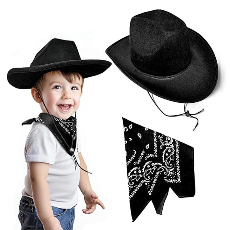 Children's Coffee Hemmed Cowboy Hat Square Towel Set, Brown Dick Cowboy Hat