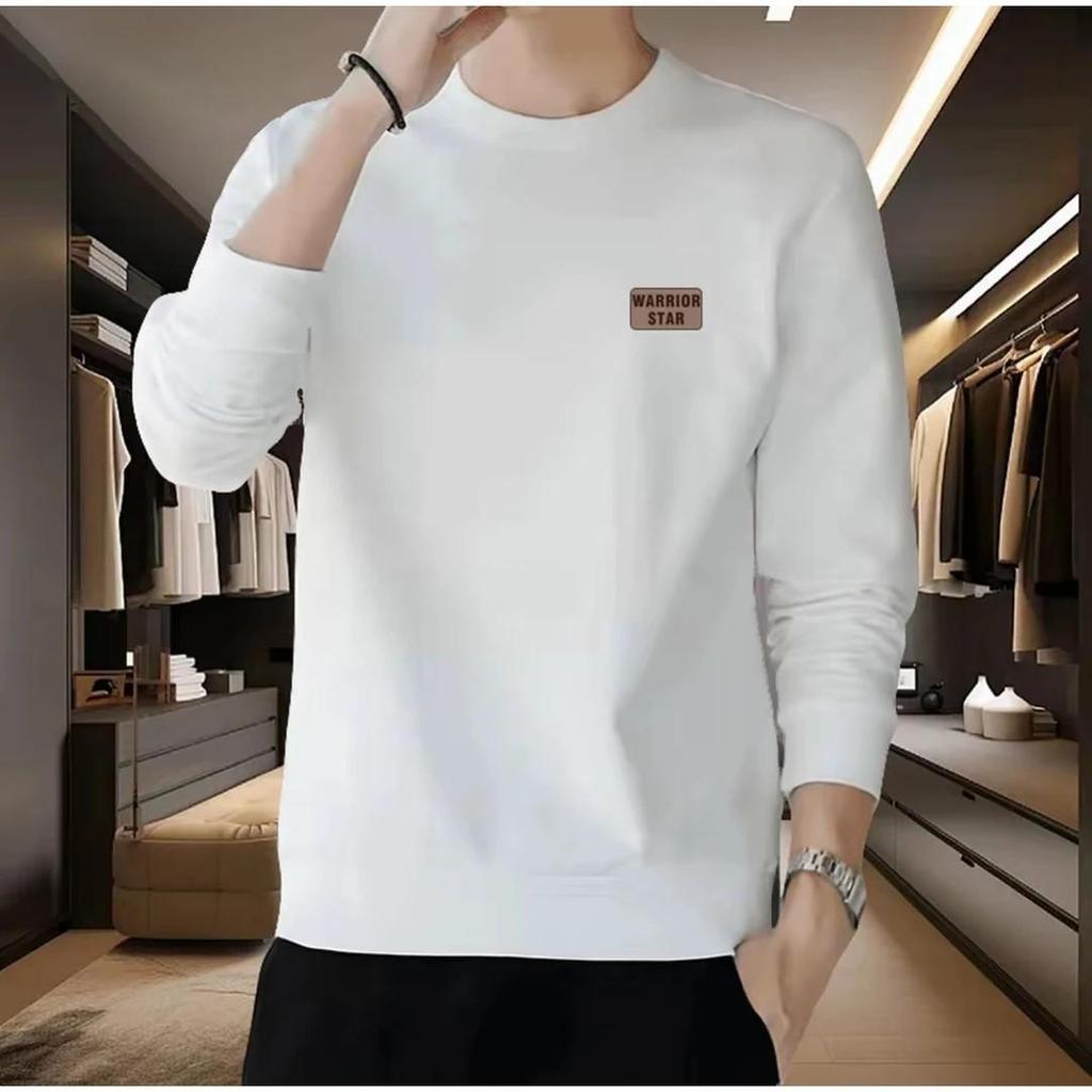 Men's Fleece Lined Long Sleeve Hoodie T-shirt - Round Neck, Plus Sizes, Autumn/Winter Wear