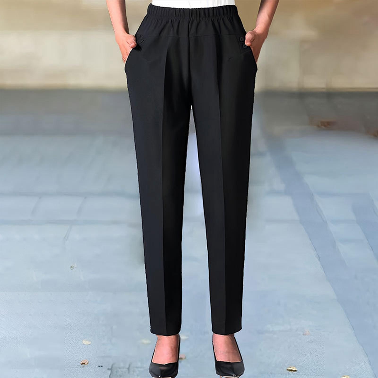 Women s Fashionable Thin High Waisted Casual Drape Cropped Suit Pants M чёрный