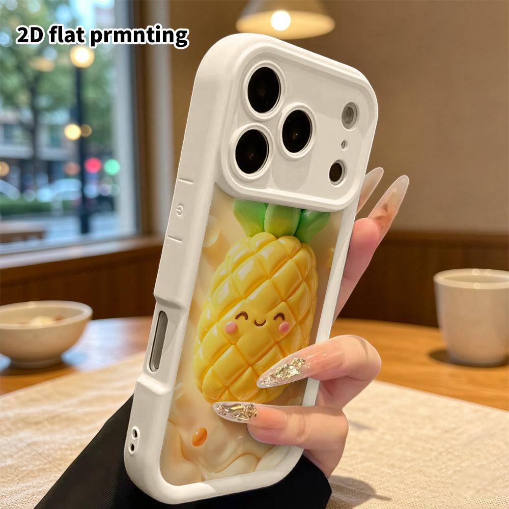 Phone Case: 2D Flat Design, Suitable for iPhone 18 17 16 15 14 13 Pro Protective Case, Smiley Pineapple, Perfect Holiday Gift for Christmas and Hallow
