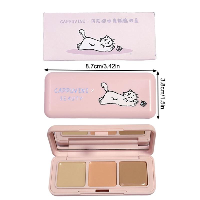 Cappuvini 3-Color Correcting Concealer Strip Palette Eye Brightening Concealer Contour Cream Full Coverage Oil-Control Makeup