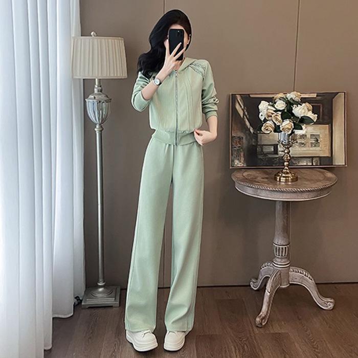 

Autumn Winter Slimming Hooded Sweatshirt & Wide Leg Pants Two-Piece Set #924 - Casual Sporty Fashion M