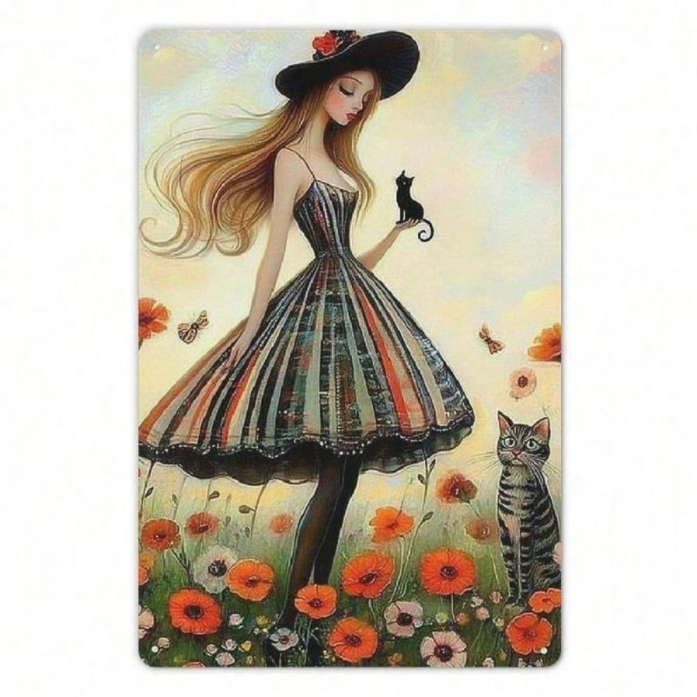 Tin Sign Wall Art, American Style Cat, Retro Kitchen Decor