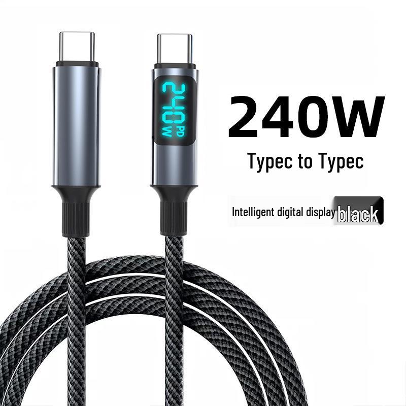 240W Dual Type-C Fast Charging Cable for Apple, Huawei, VIVO, OPPO, Xiaomi - Digital Display